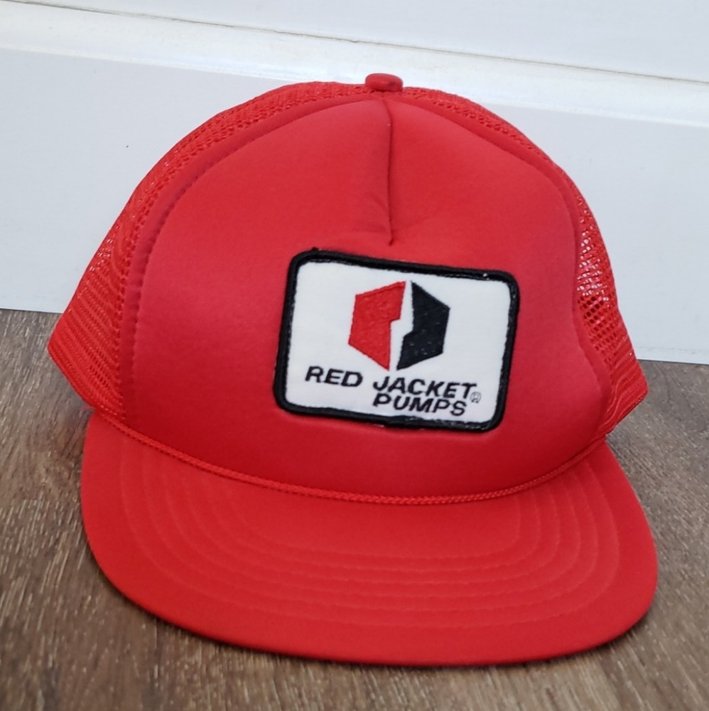 Vintage 80s 90s embroidered patch red trucker hat cap, OS adult adjustable